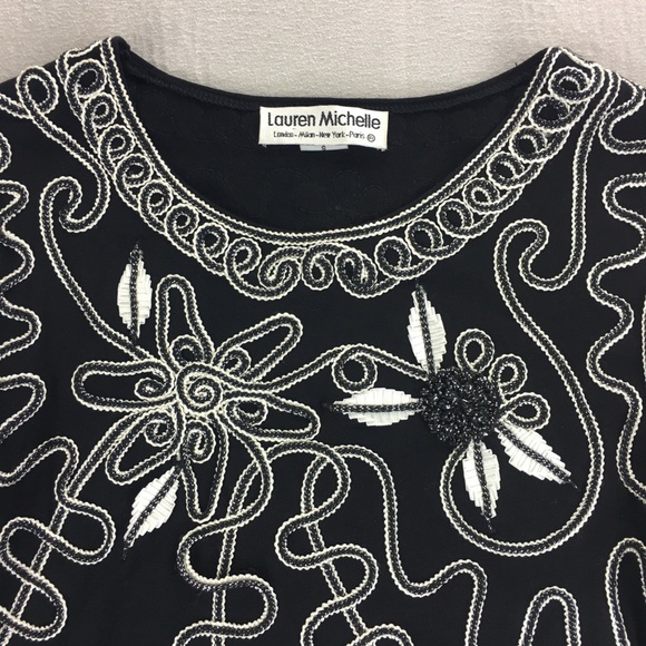 Lauren Michelle Blouse Top Women’s  Size Small Embroidered Black 3/4 Sleeves - Picture 2 of 16